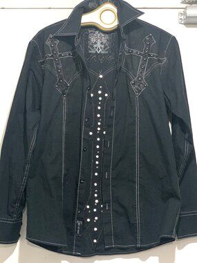 ROAR RAW HEM EMBROIDERED RHINESTONE STUDDED SHIRTS SIZE S